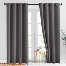 Cortinas grises opacas 84” largas, térmicas y anti-ruido (2 paneles).