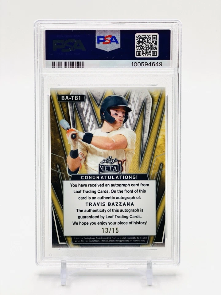 POP 1 - TRAVIS BAZZANA /15 AUTO BLUE LAVA - 2024 Leaf Metal #BATB1 PSA 9 MINT - Image 3 of 3