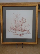 Vintage Lucy Cope Print Of Watercolour After  18th C Christophe Huet Engraving c