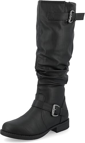 Journee Collection Womens Leather Stormy Riding Boot Buckle Detail Black Size 10 - Picture 1 of 5