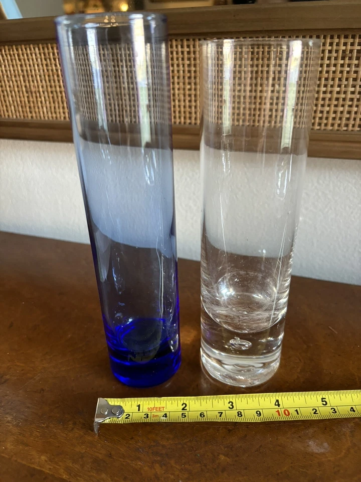 Jarrón Libbey Bud de colección tubo cilindro azul cobalto y florero transparente Foto 4 de 4