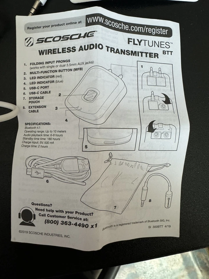 Nuevo transmisor de audio inalámbrico SCOSCHE BTTWT-SP para avión Bluetooth Foto 2 de 4