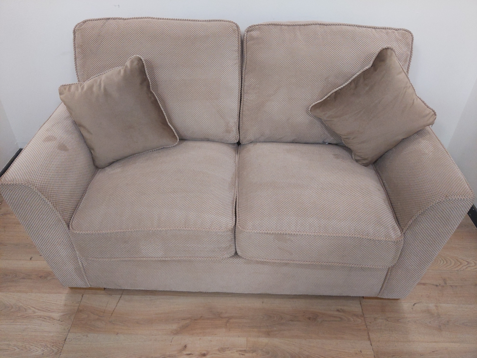 Oak Furnitureland Nebraska Aero Fawn Fabric 2 Seater Sofa Bed RRP £1369