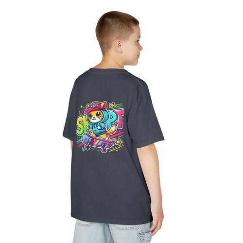 Kids Tee, Cool Skate Cat Shirt - Fun Gift for Boys and Girls, Playful Summer - Picture 49 of 51