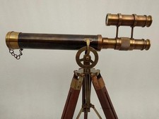 1915 Victorian Brass Telescope 14"  Antique Nautical Spyglass with Wooden Tripo