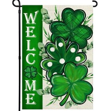 St Patricks Day Shamrocks Garden Flag 12x18 Double-Sided Welcome Green Clovers