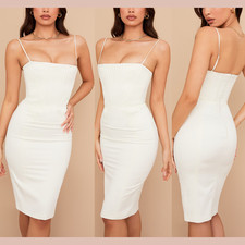 NWI $209 House Of CB [ Small ] LORELEI Ivory Satin Corset Midi Dress #J2074