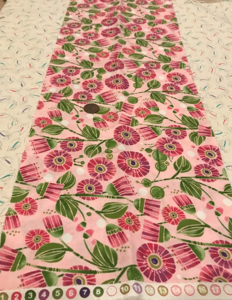 Flowers*Leaves*Stems * Pink*Green*White* Moda * 100% Cotton Remnant * 8" x 22" * - Image 3 of 4
