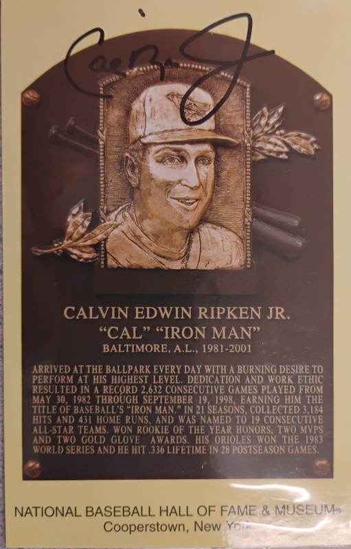 Cal Ripken Jr signed HOF Plaque Postcard Hall of Fame With Induction Stamp