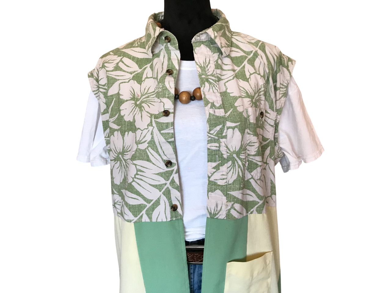 Upcycled Patchwork Boho Duster, Tropical Print La… - image 6