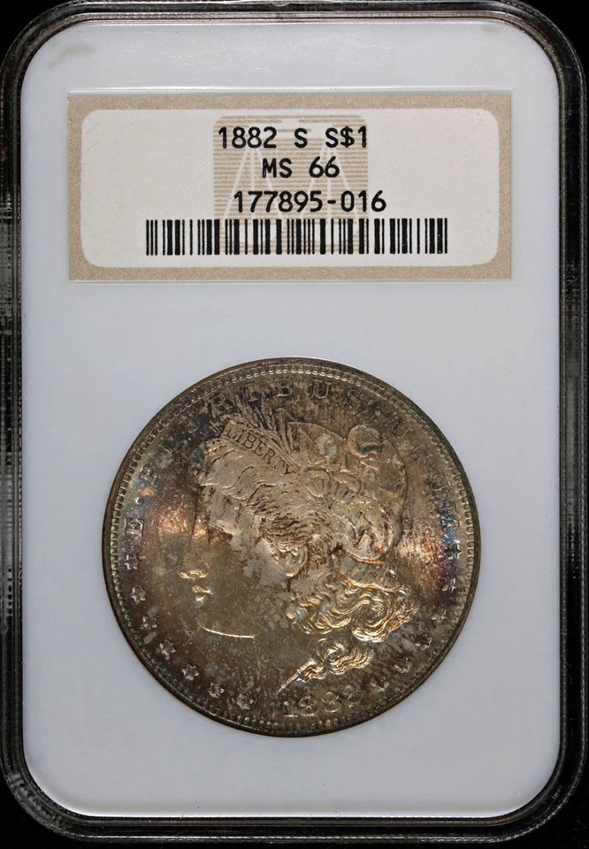 1882-S Morgan Silver Dollar NGC MS66 - Colorful Toning - Image 3 of 4