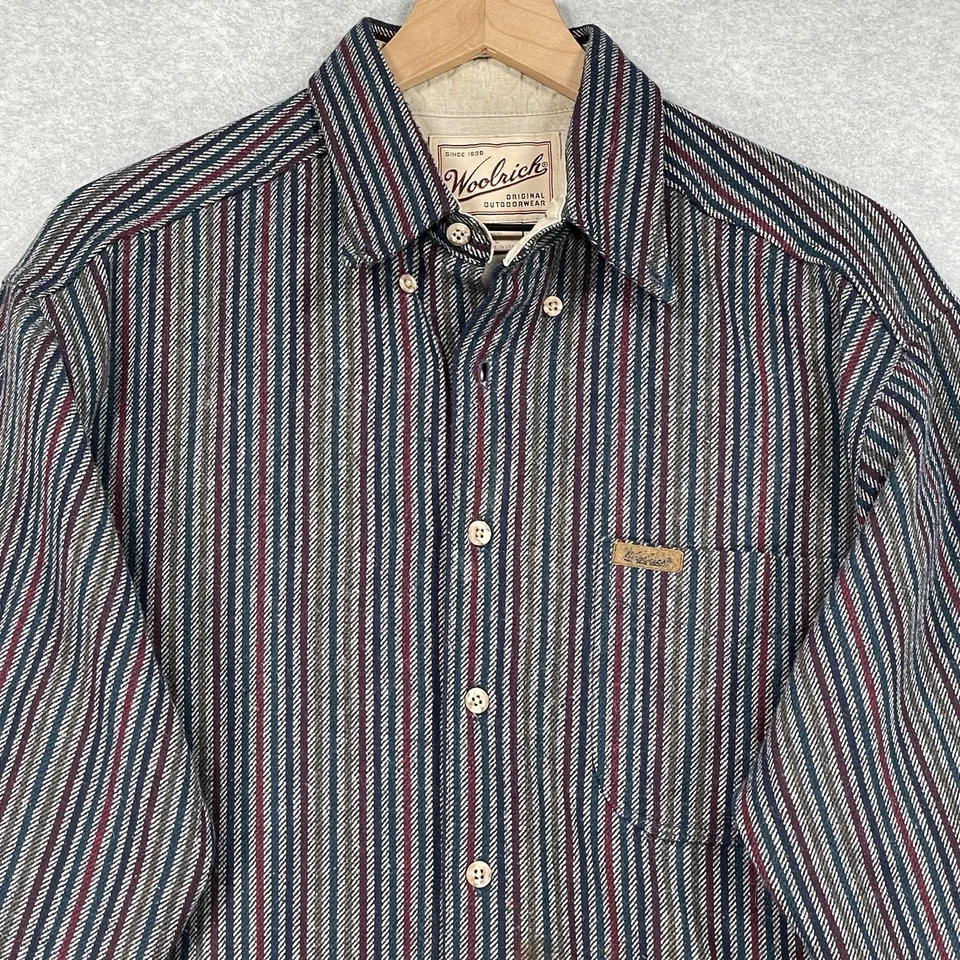Camisa Woolrich Vintage L Gris Rayas EE. UU. Ropa de Trabajo Exterior Pesada Abotonada Foto 2 de 4