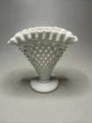 Vintage FENTON HOBNAIL White Milk Glass Crimped Fan Vase 6” Fast FREE US Ship!