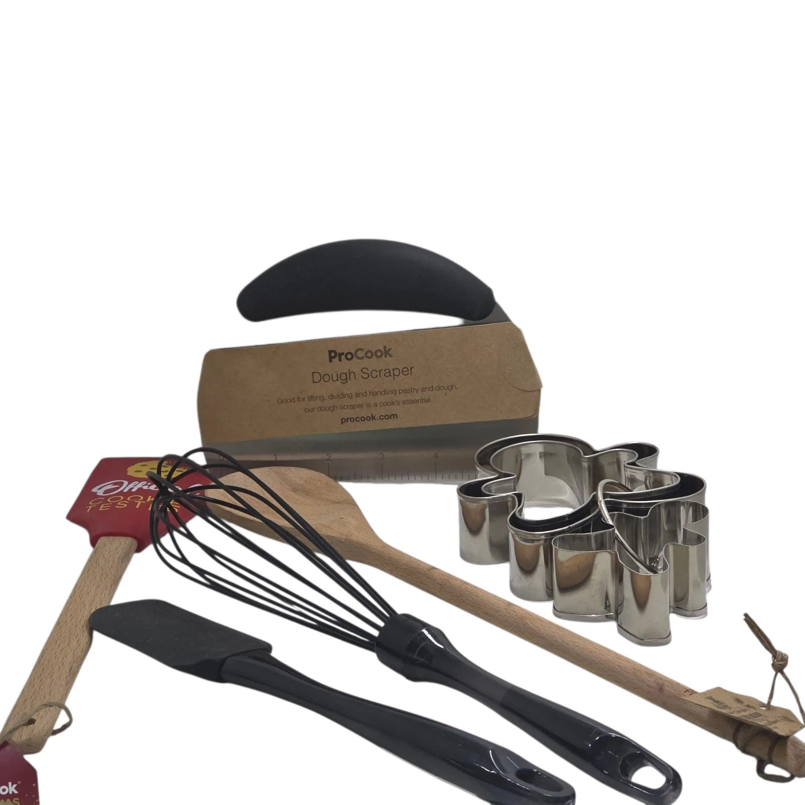 ProCook Job Lot of Baking Utensils Whisk, Scraper, Spatula, Cookie Cutter