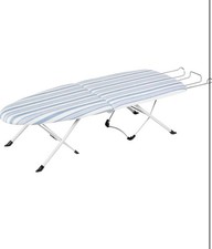 Foldable Tabletop Ironing Board with Iron Rest, Blue Stripe