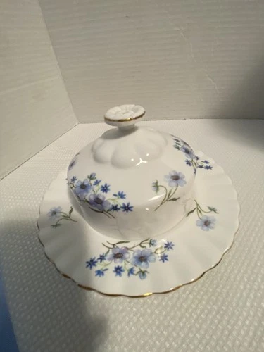 Vintage Richmond England Bone China Blue Rock Covered Butter Dish
