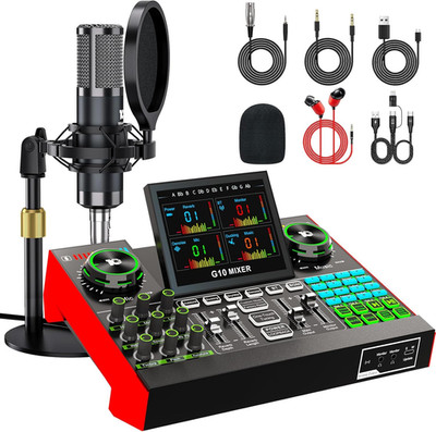 Podcast Microphone Bundle with Live Sound Board Audio Mixer, Podcast Equipment B