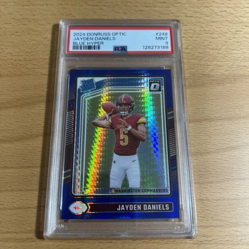 2024 Donruss Optic Jayden Daniels Blue Hyper Rated Rookie #248 Commanders PSA 9