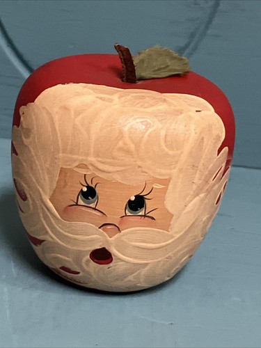 VTG Shelf Sitter Hand Printed WOODEN APPLE JOLLY O SANTA FOLK ART Unique Decor - Picture 3 of 18