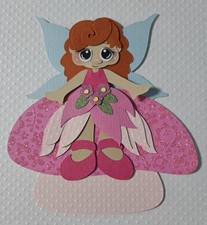 Little Fairy Sitting On Mushroom Red Hair. Scrapbook, Card Making Paper Piecing