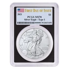 2021 $1 Silver Eagle Type 1 PCGS MS70 FDI Black Frame Flag Label