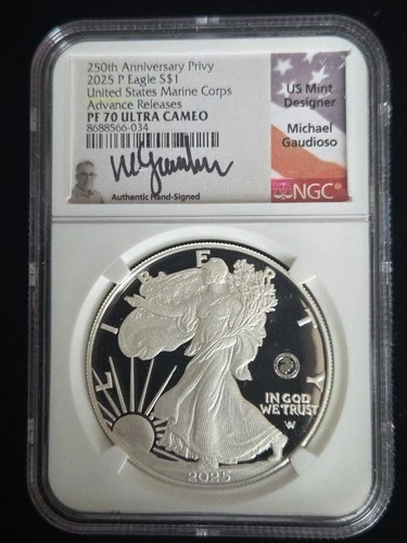 2025-P Marine Privy Proof American Silver Eagle NGC PF70UC AR Gaudioso