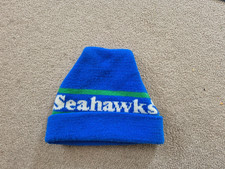 Vintage 1980s Seattle Seahawks stocking Beanie Hat Cap Blue Green - Nice