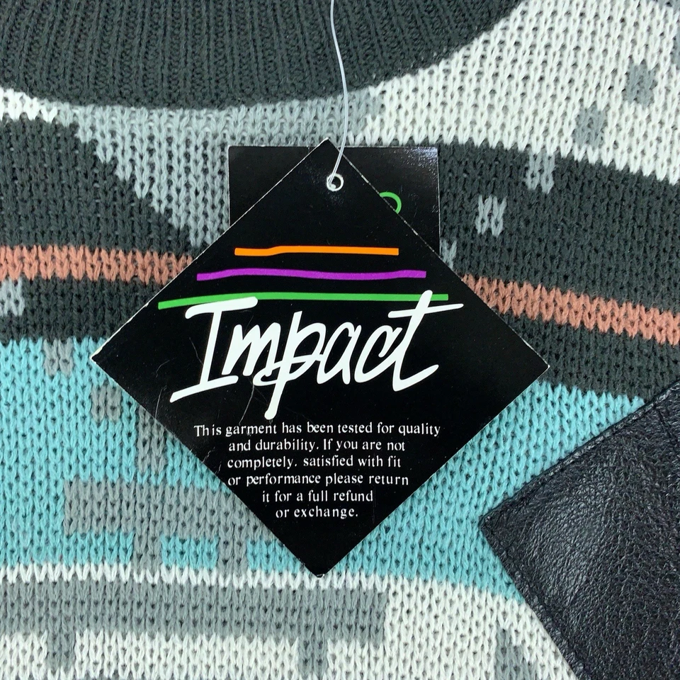 Suéter Impact De Colección Para Hombre Grande Abstracto Geométrico Cuero Parches Sin Stock Años 90 Foto 4 de 4