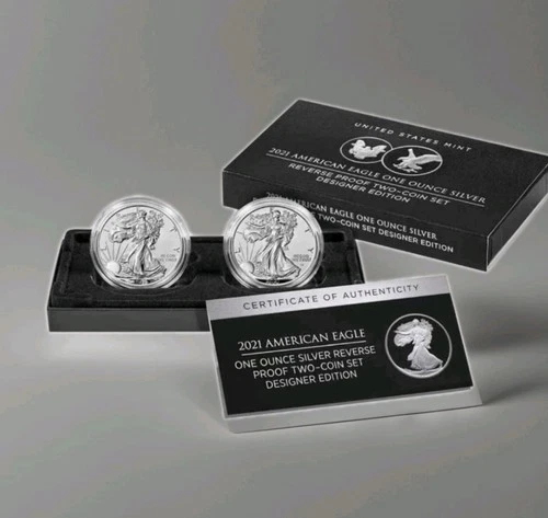 2021 Reverse Proof American Silver Eagle Designer Edition 2 Coin Set. Box/COA