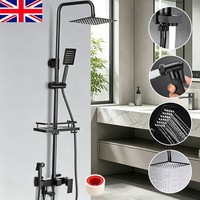 Black Bathroom Thermostatic Exposed Shower Mixer Twin head Large Square Bar Set