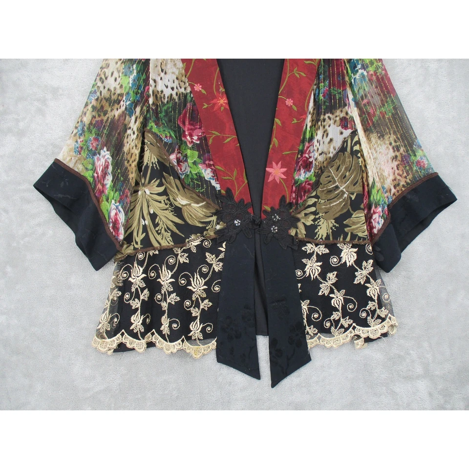 Spencer Alexis Blouse Womens 1X Kimono Floral Sheer Patchwork Cottage Fairy Boho - Image 3 of 4