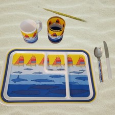 Vintage Oneida Divided Plate Tray Nautical Sailboat Set Japan Melamine Prop T47