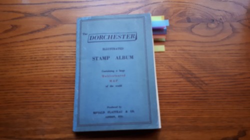 OLD DORCHESTER STAMP ALBUM : SMALL BRITISH COLONIES & WORLD -690 USED STAMPS.