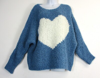 Lagenlook 20% Wolle Mix Herz Design Kaftanstyle Grobstrick Pullover One Size:16-20