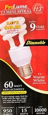 CFL15/27/DIM15W 120V T3  Warm White Dimmable Halco 46330 60W REPLACEMENT