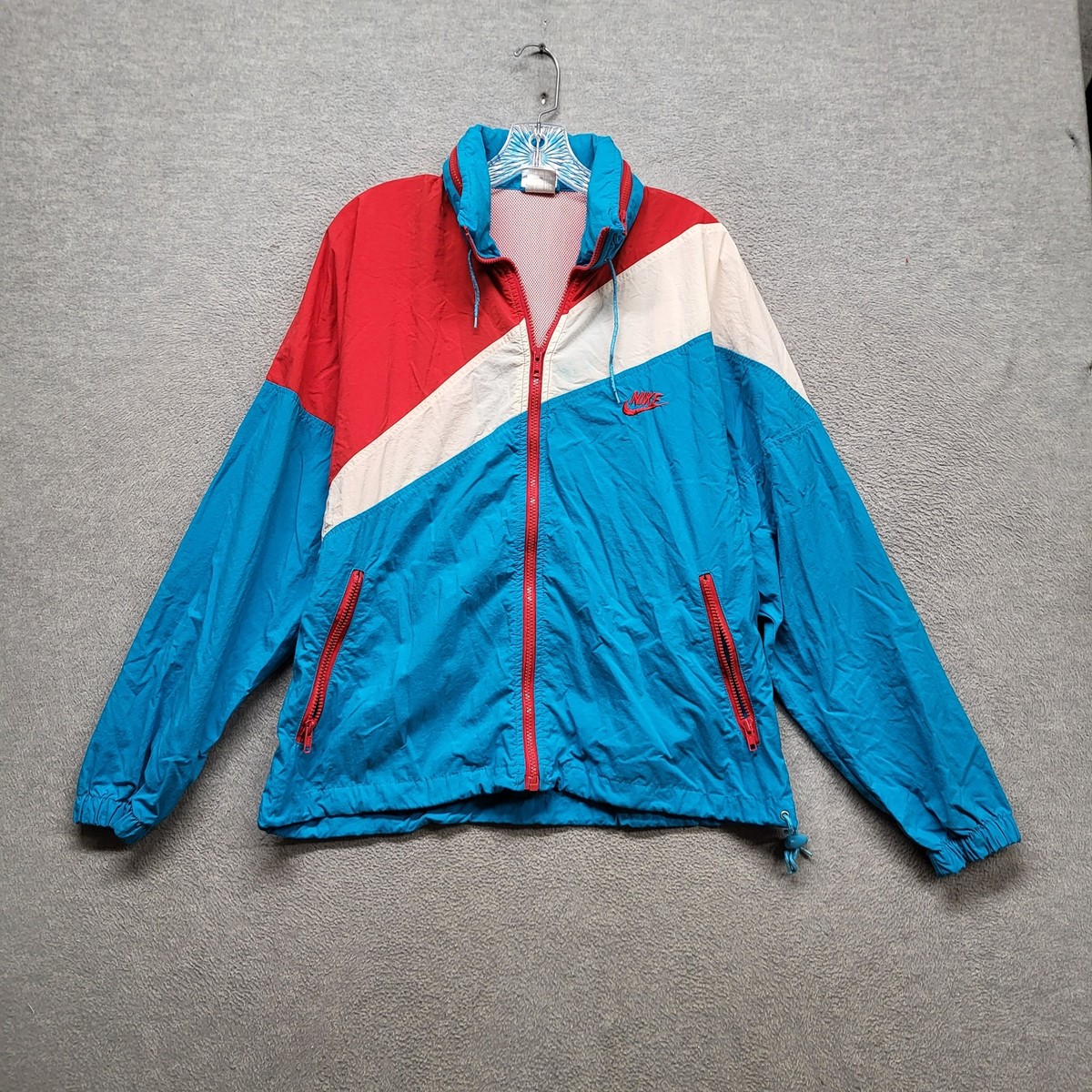 VINTAGE Nike Men Jacket M Red Blue Logo Embroidery Windbreaker