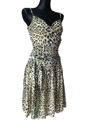 Class Roberto Cavalli Womens Animal Print V Neck Drop Waist Dress Green Size US6