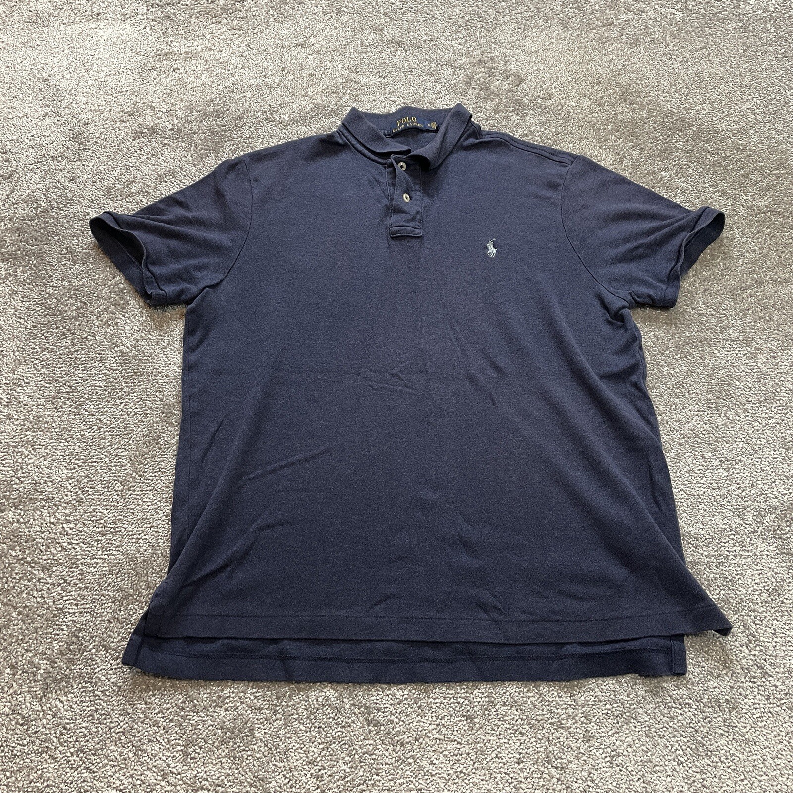 Polo Ralph Lauren camicia uomo blu medio pony logo colletto preppy golf rugby