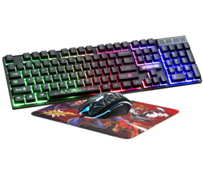 Marvel SpiderMan Computer Gaming Set Keyboard Mouse Pad Lighting Effect ...