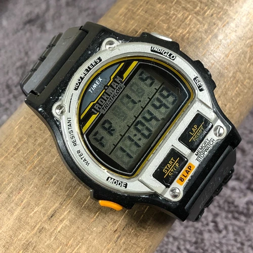Vtg Timex Ironman Triathlon Men Sport Multifunction Quartz Digital Watch 7"
