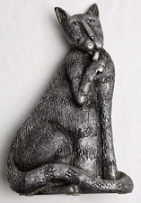 Marsha McCarthy Cat Figure Licking Its Paw Signed By Artist Cat Kitten Brown 6”