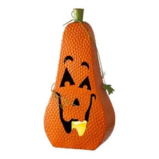 Glitzhome Halloween Metal Jack-O-Lantern w/ LED Pillar 24" H Orange