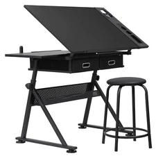Drawing Table Adjustable Art Crafts w/ Stool Drafting Desk Creative Center Black