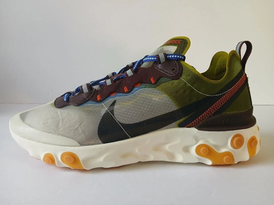 Nike React Element 87 SZ 8.5 Moss Black El Dorado Deep Royal Blue AQ1090-300 - Image 3 of 4