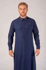 R25 LAWUNG Al-Ameer Adult Men's Thobe Modern Design Arabian Jubbah Blue