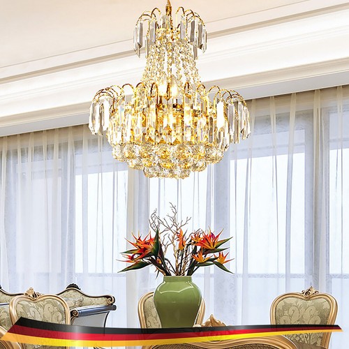 Lampadario cristallo oro luce lusso soggiorno soffitto moderno sospensione - Foto 11 di 11