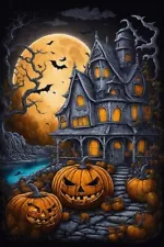 Halloween Mansion Poster Print Wall Decor Reproduction 17 X 12