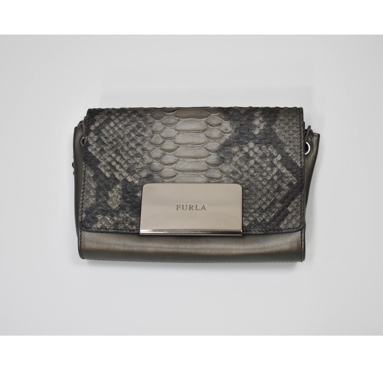 Small reptile leather purse, gray python mini bag… - image 4
