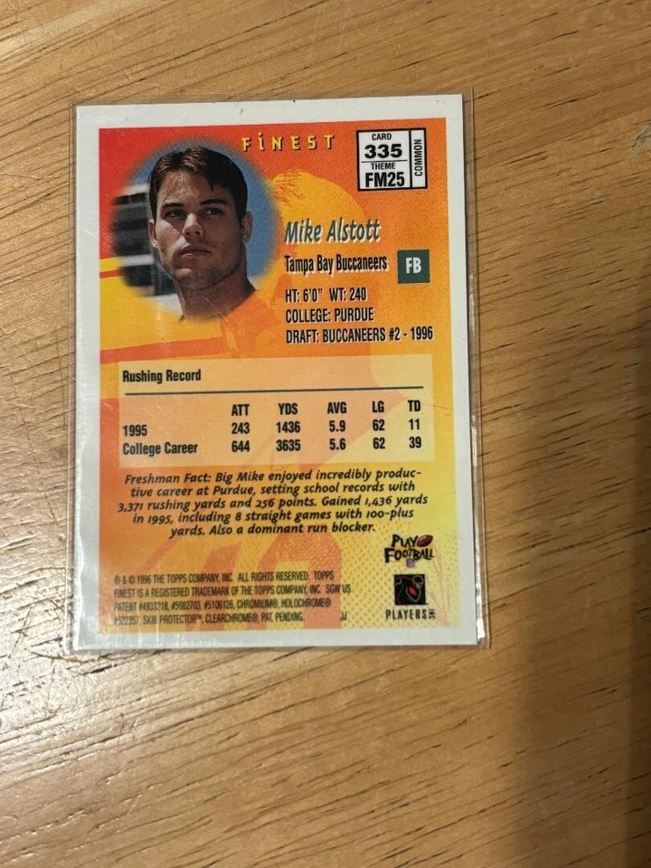1996 Topps Finest - #335 Mike Alstott Refractor (RC) Tampa Bay Buccaneers - Image 2 of 2