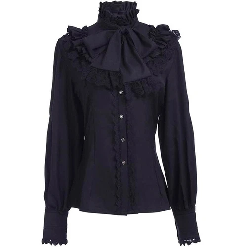 Ladies Shirt Ruffled Lace Top Victorian Blouse Bowknot Retro Gothic Chic Elegant - Bild 21 von 23